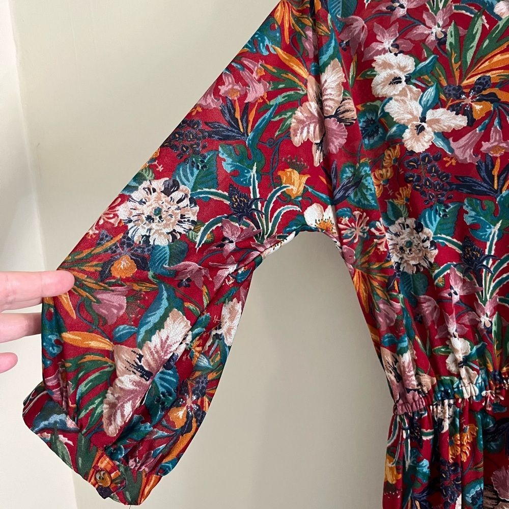 Vintage 1970s Samuel Blue Tropical Floral Midi Dress Dagger Collar - Picture 5 of 15